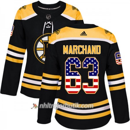 Dame Ishockey Boston Bruins Tröja Brad Marchand 63 Adidas 2017-2018 Svart USA Flag Fashion Authentic